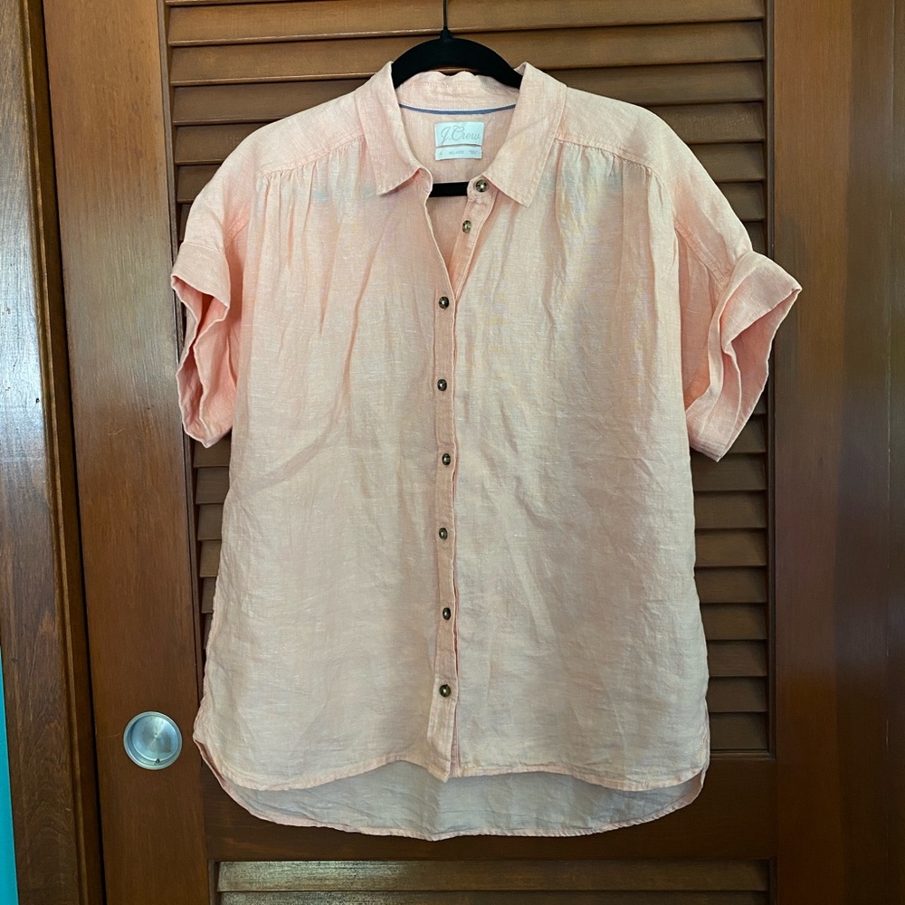 J Crew Coral Baird McNutt Linen Shirt Size M